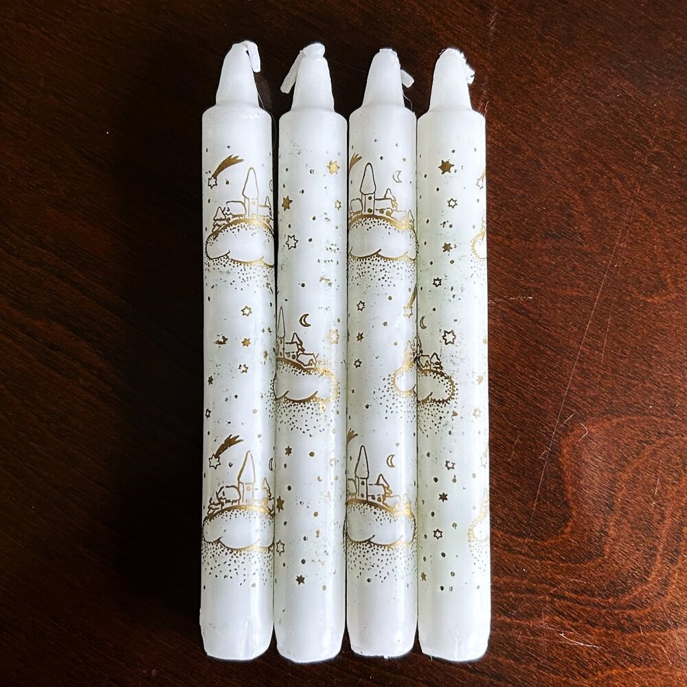 Whimsigoth, Vintage, Y2K, Steinhart, Sky Castle, Gold & White Taper Candles
